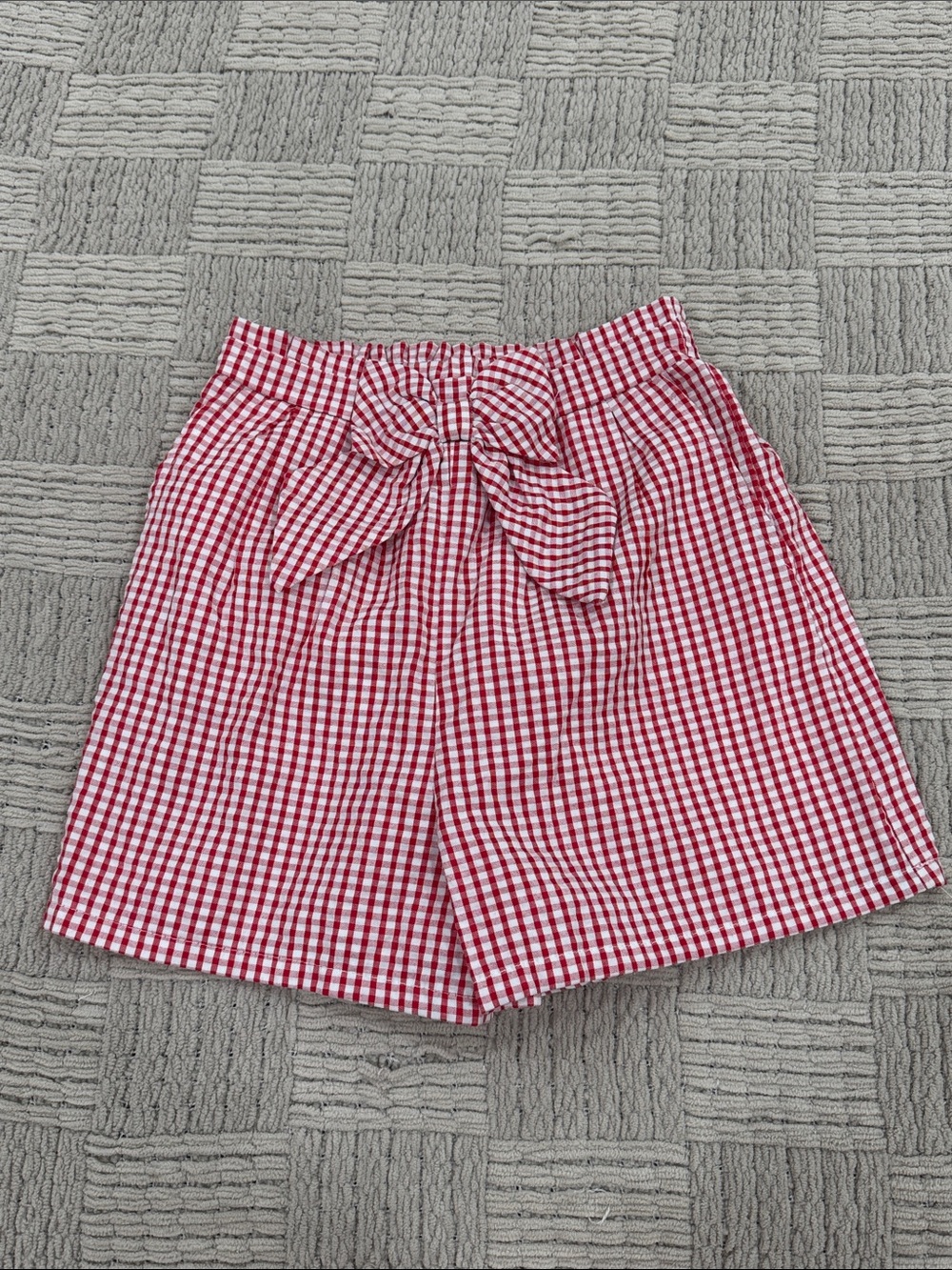 Girls Red Gingham Tie-Waist Shorts